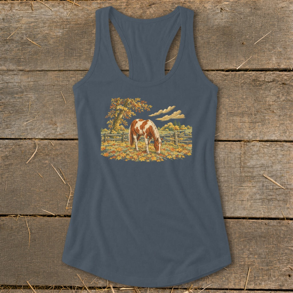 Horse in Fall Leaves Racerback Tank