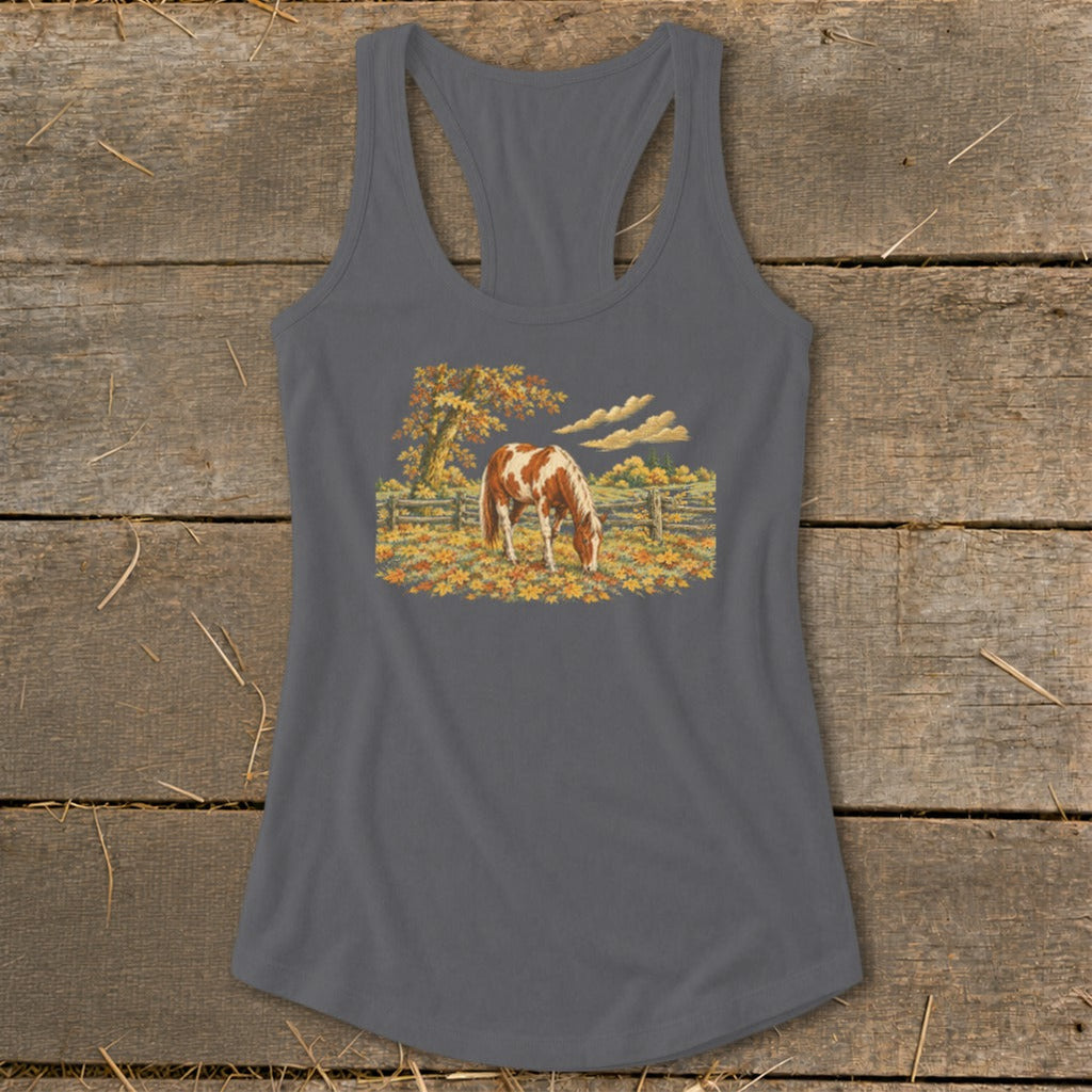 Horse in Fall Leaves Racerback Tank