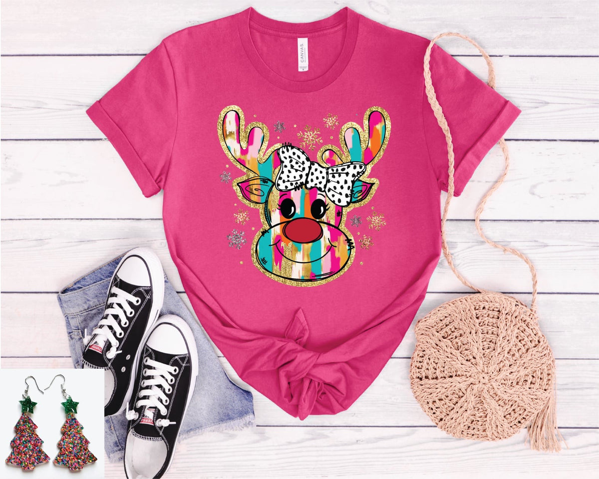 Colorful Glitter Reindeer- Tee product image 1