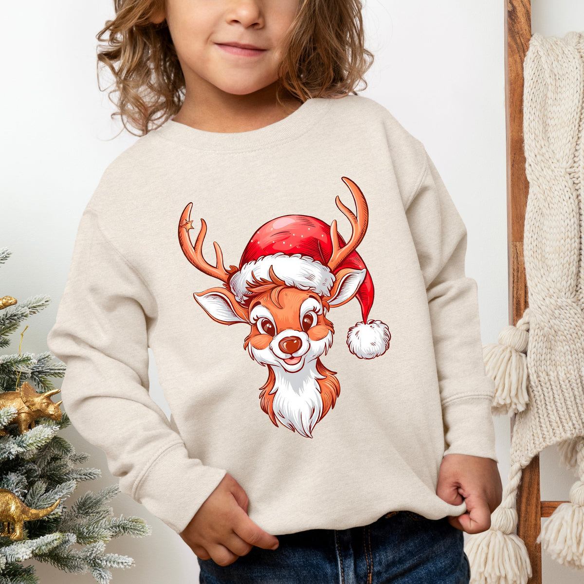 Cute Reindeer Head | Youth Ultra-Soft Graphic Sweatshirt product image 3