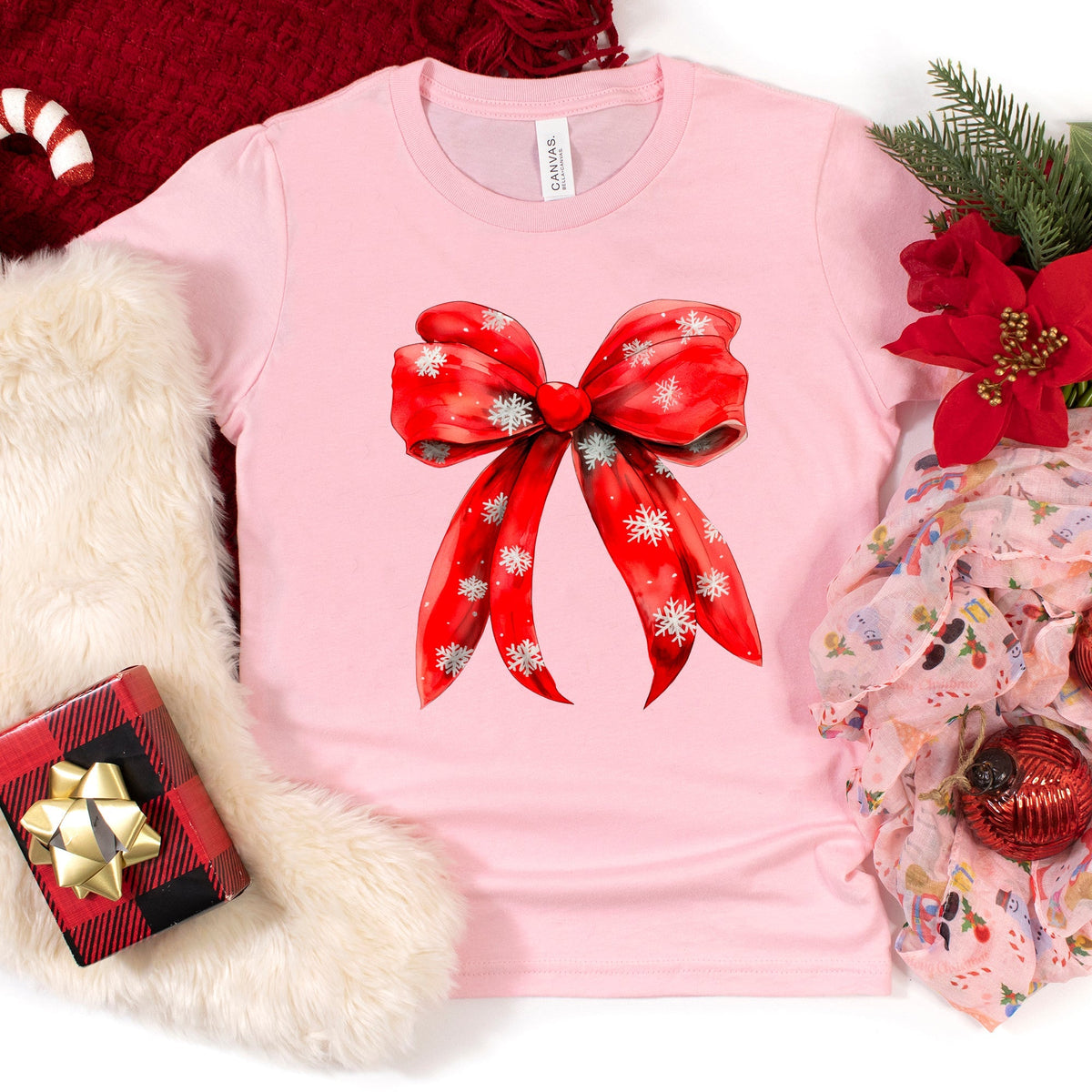 Coquette Christmas Snowflake Bow | Toddler Graphic Short product image 3