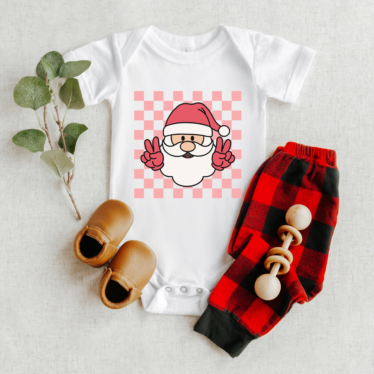 Checkered Santa | Baby Graphic Short Sleeve Bodysuit