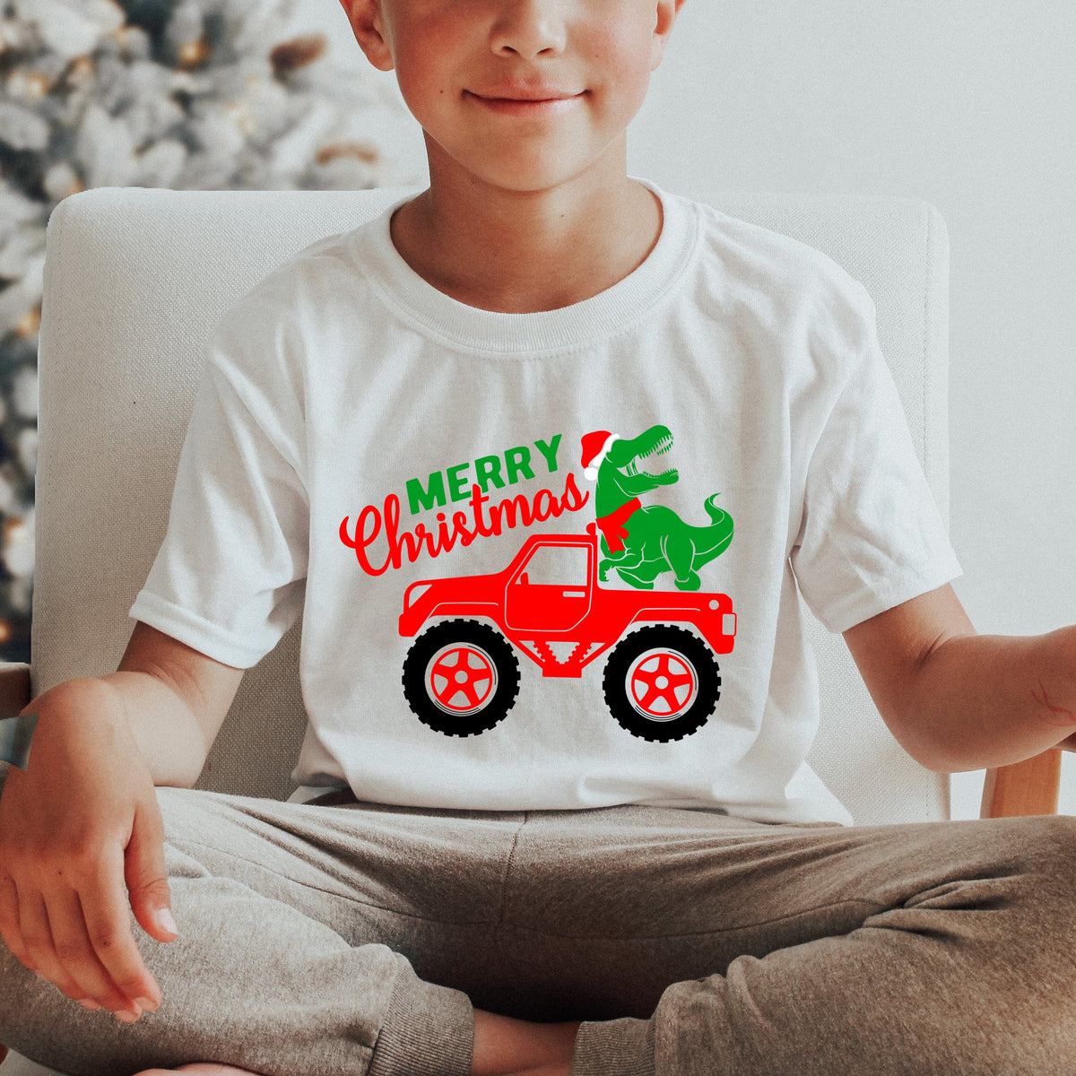 Christmas Dino Truck | Youth Graphic Short Sleeve Tee product image 1