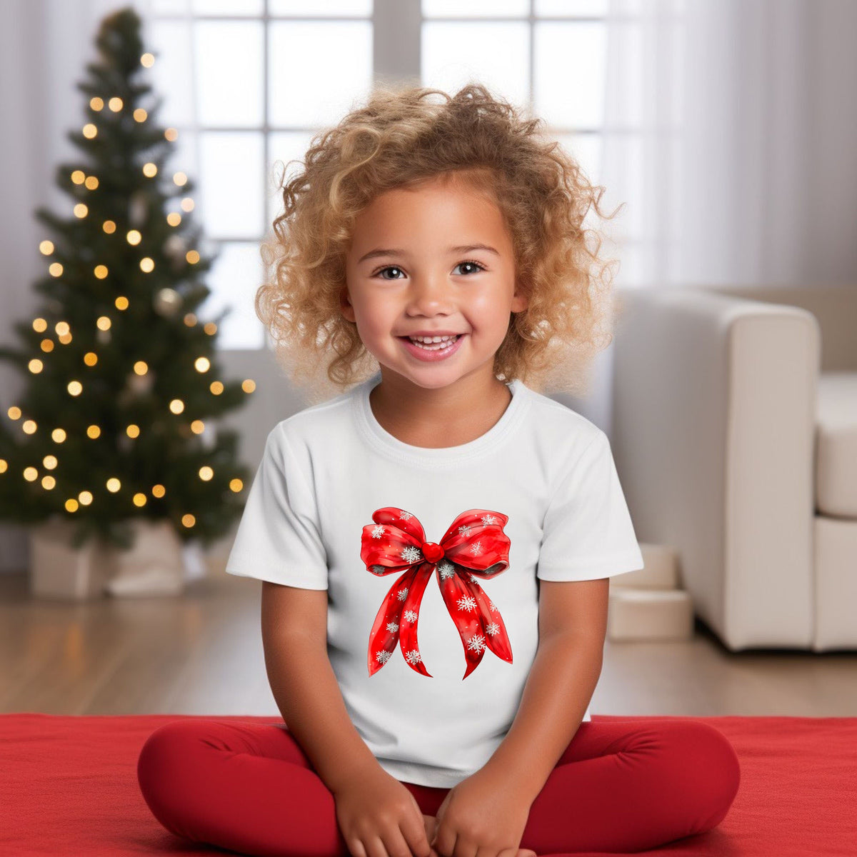 Coquette Christmas Snowflake Bow | Toddler Graphic Short product image 2