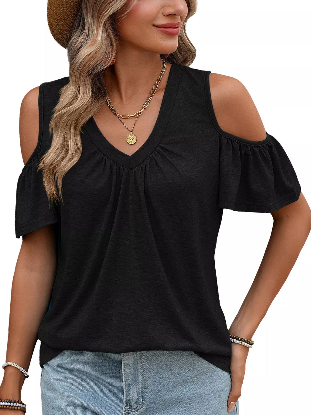 Cold Shoulder V-Neck T-Shirt product image 1