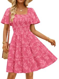 Tiered Square Neck Short Sleeve Dress