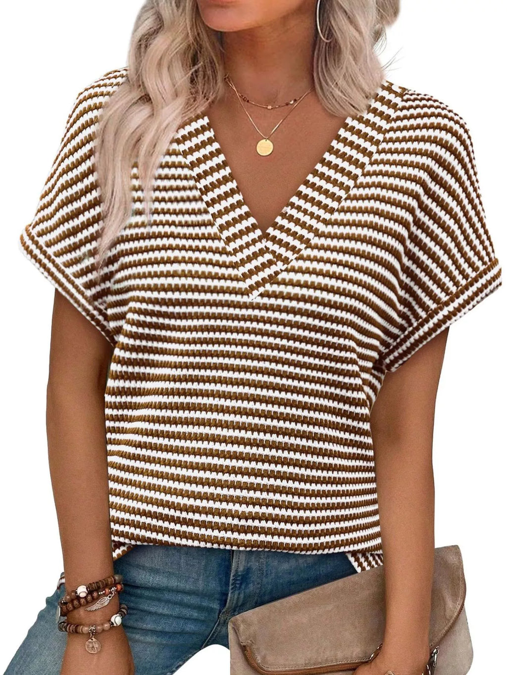 Striped V-Neck Relaxed Fit T-Shirt product image 8
