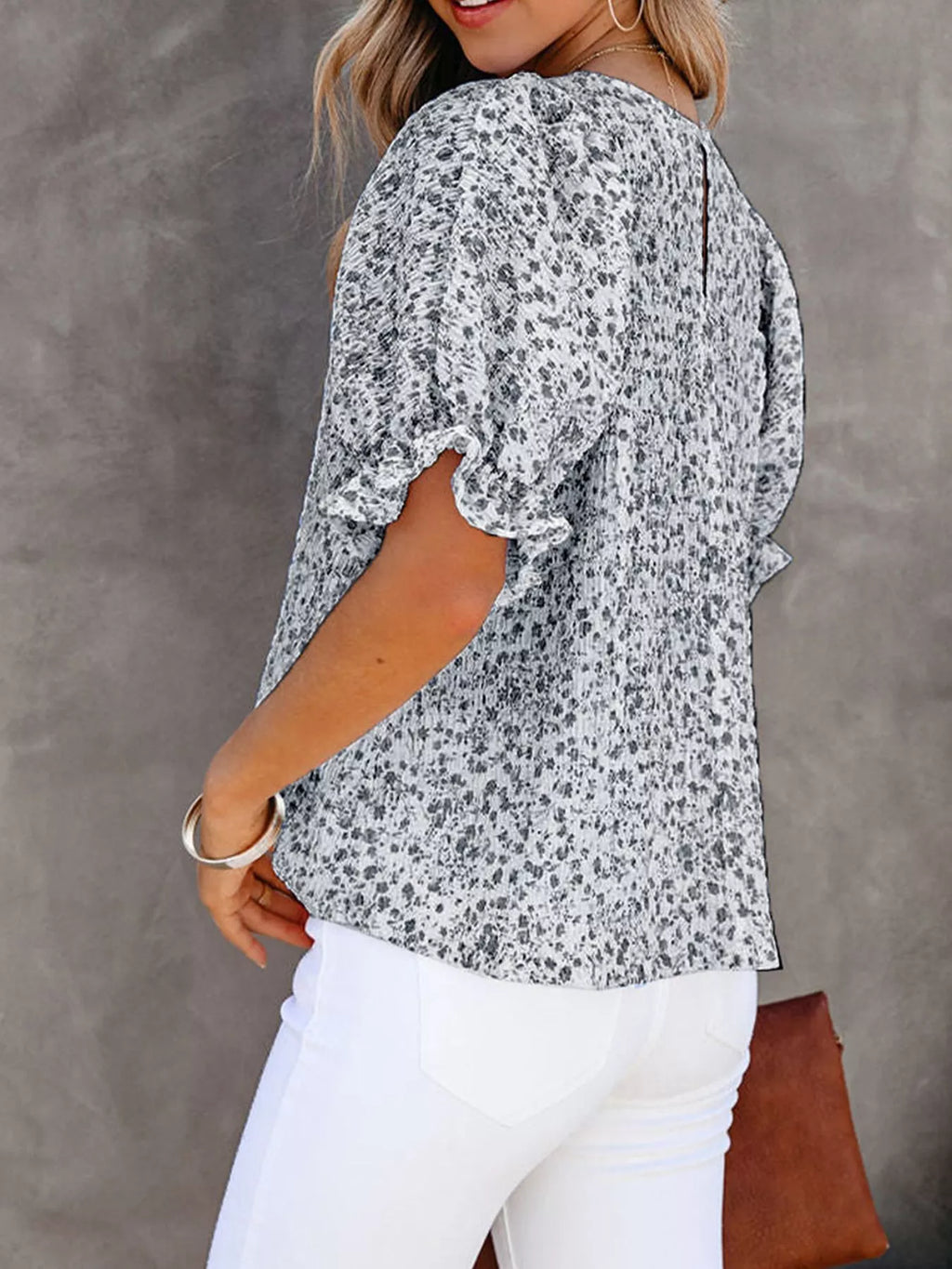 Full Size Floral Print Ruffle Sleeve Blouse