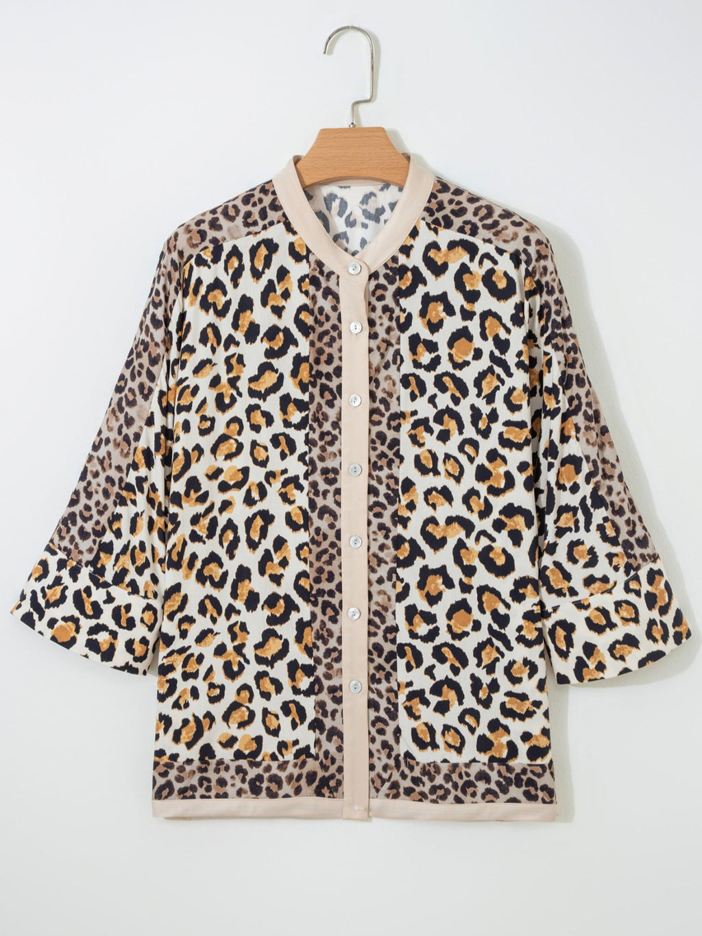 Mixed Leopard Patchwork 3/4 Sleeve Loose Shirt product image 4