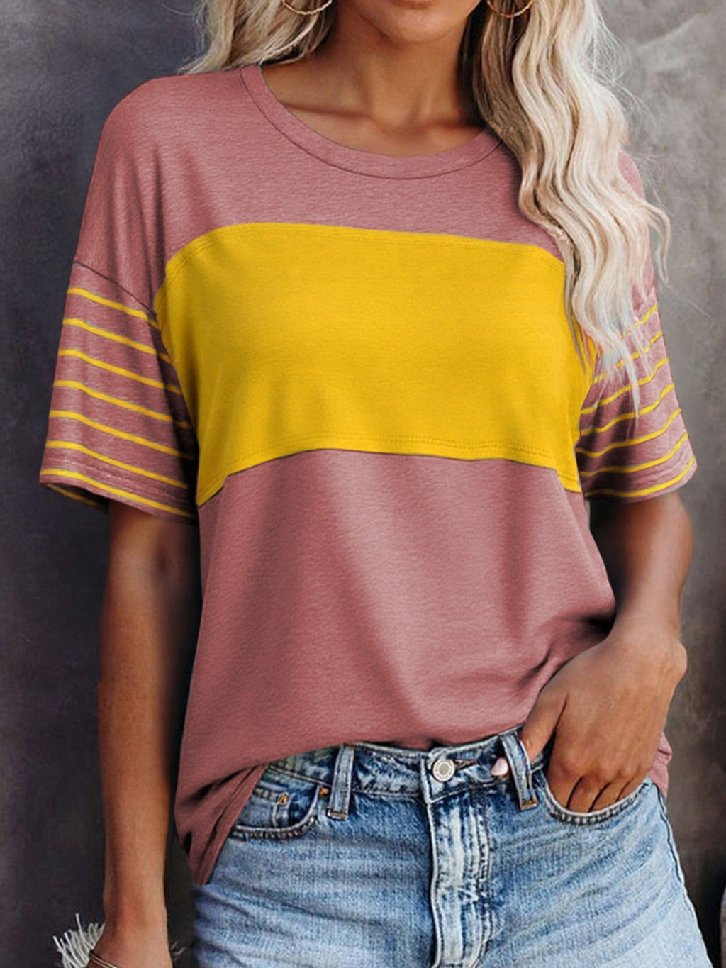 Color Block Striped Detail Loose T Shirt product image 1