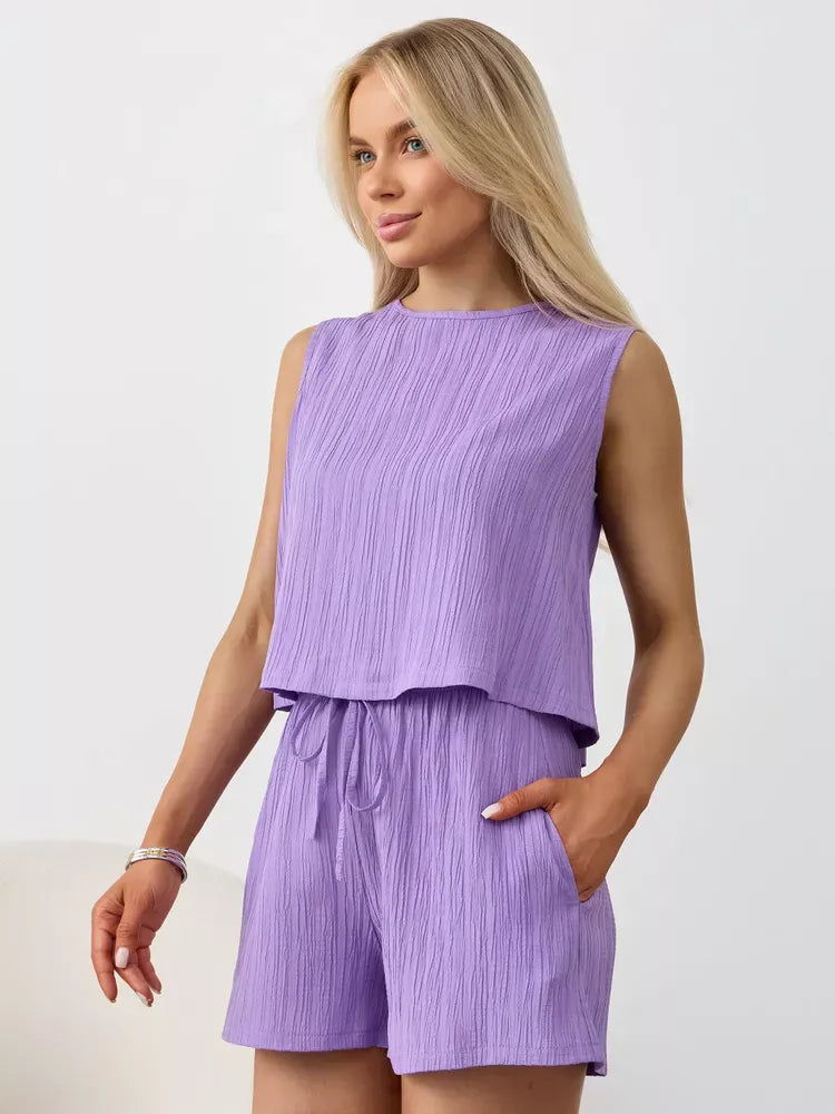 Textured Round Neck Tank and Shorts Set product image 1