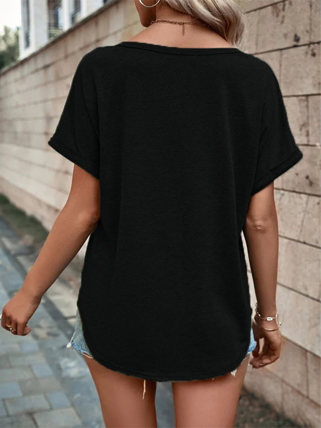 Full Size Decor Button Short Sleeve T-Shirt product image 6
