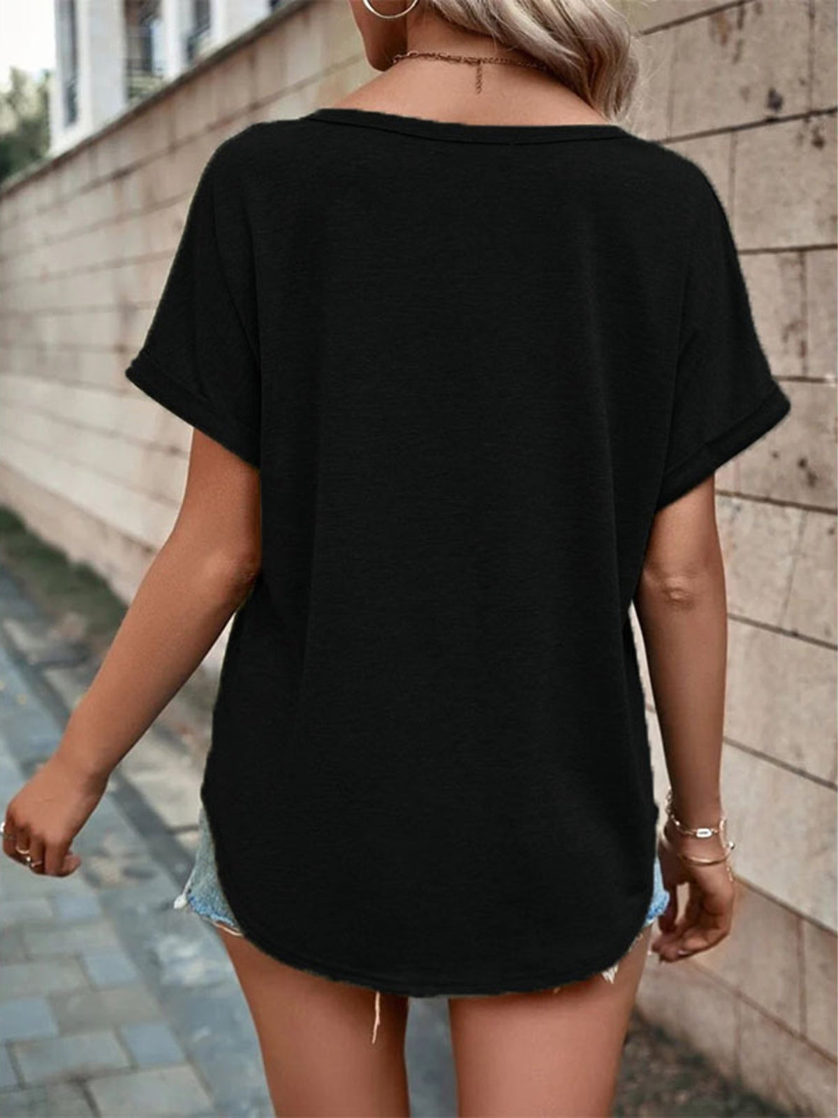 Full Size Decor Button Short Sleeve T-Shirt product image 6