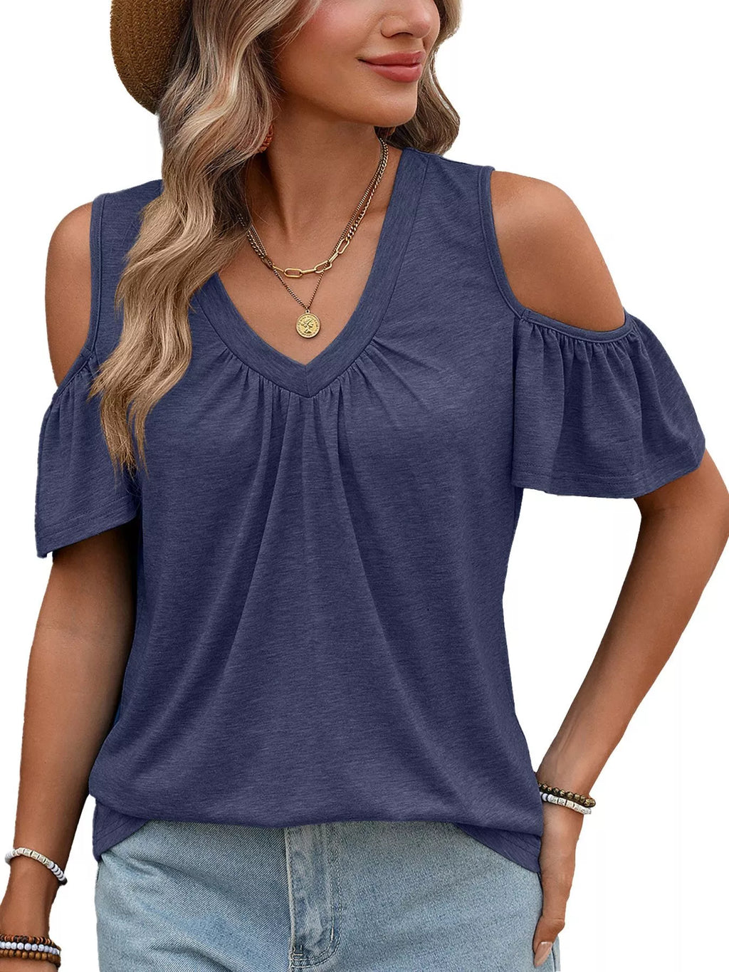Cold Shoulder V-Neck T-Shirt product image 25