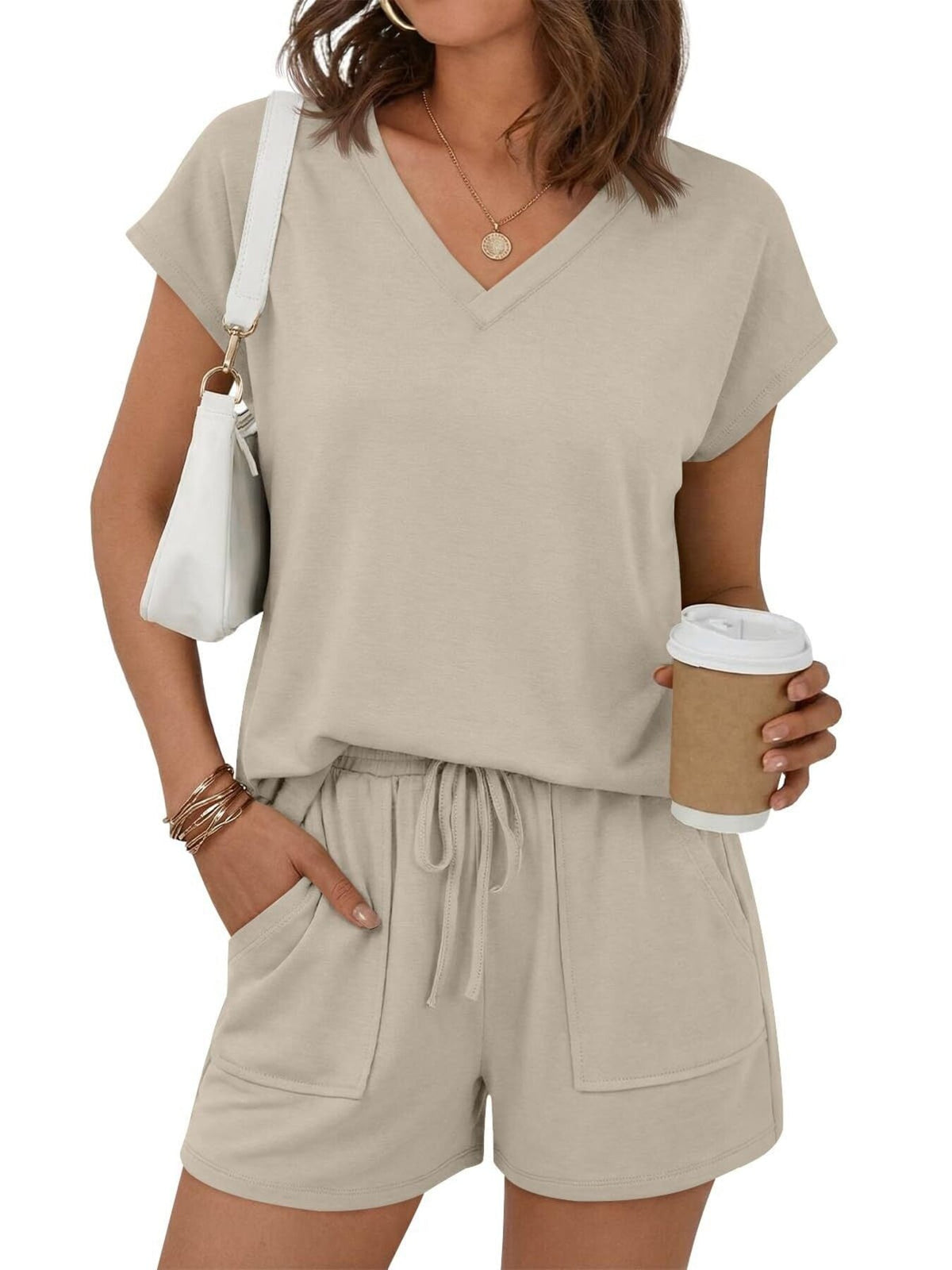 Casual V-Neck T-Shirt and Shorts Set product image 2