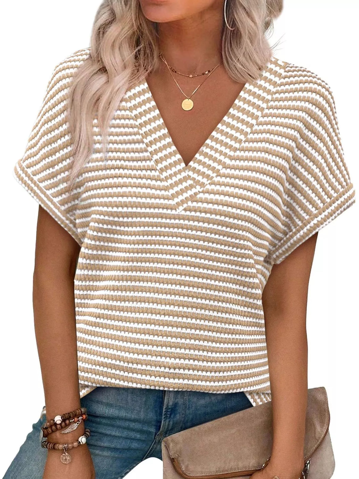 Striped V-Neck Relaxed Fit T-Shirt product image 1