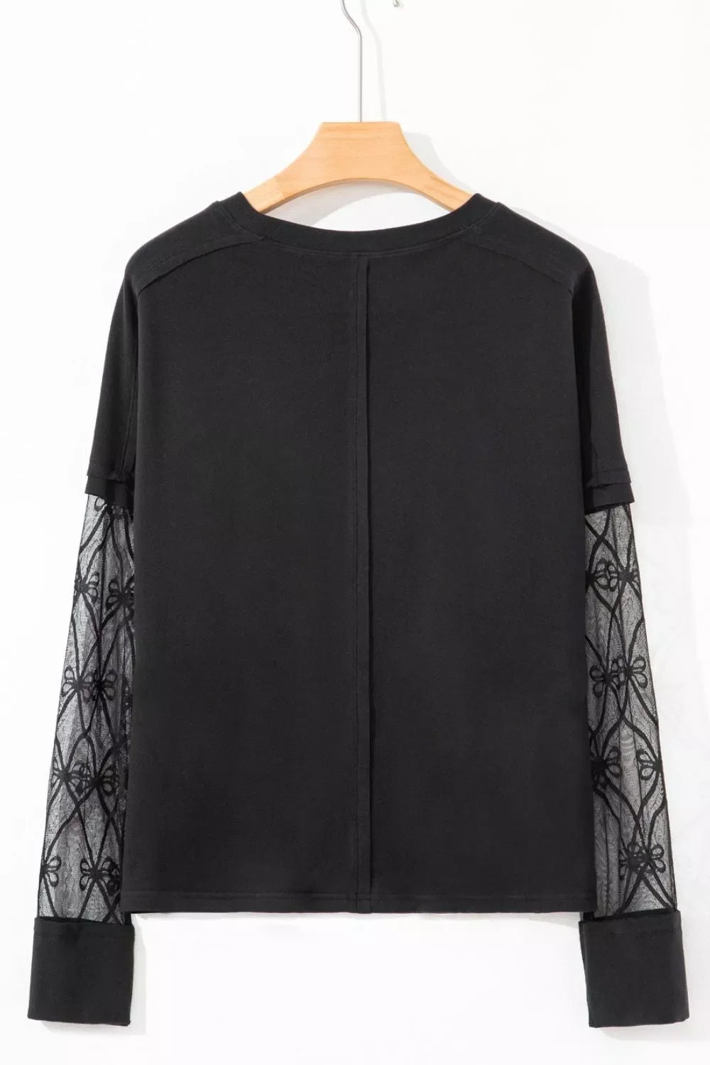 Round Neck Lace Sleeve Relaxed Fit Top
