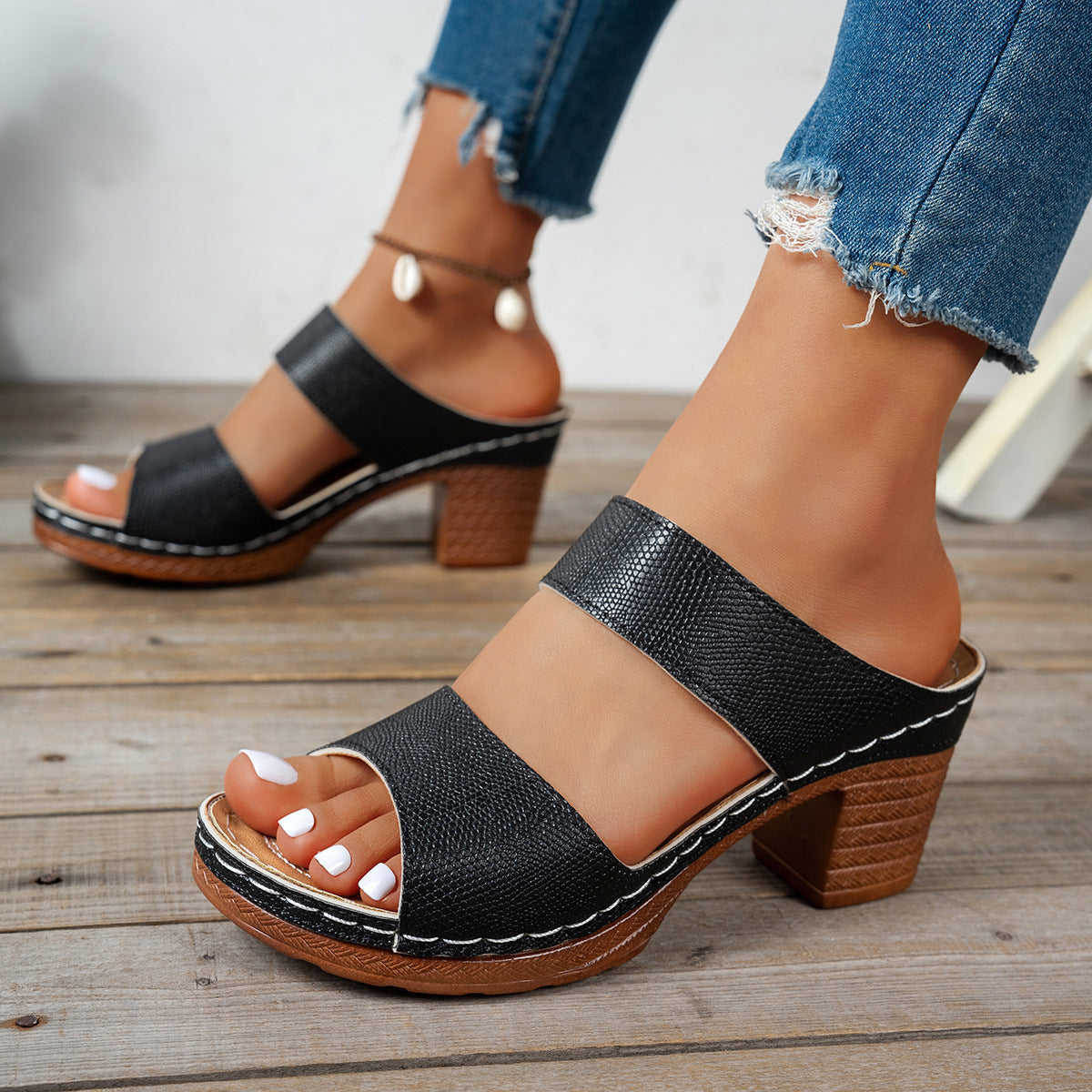 Open Toe Block Heels Sandals