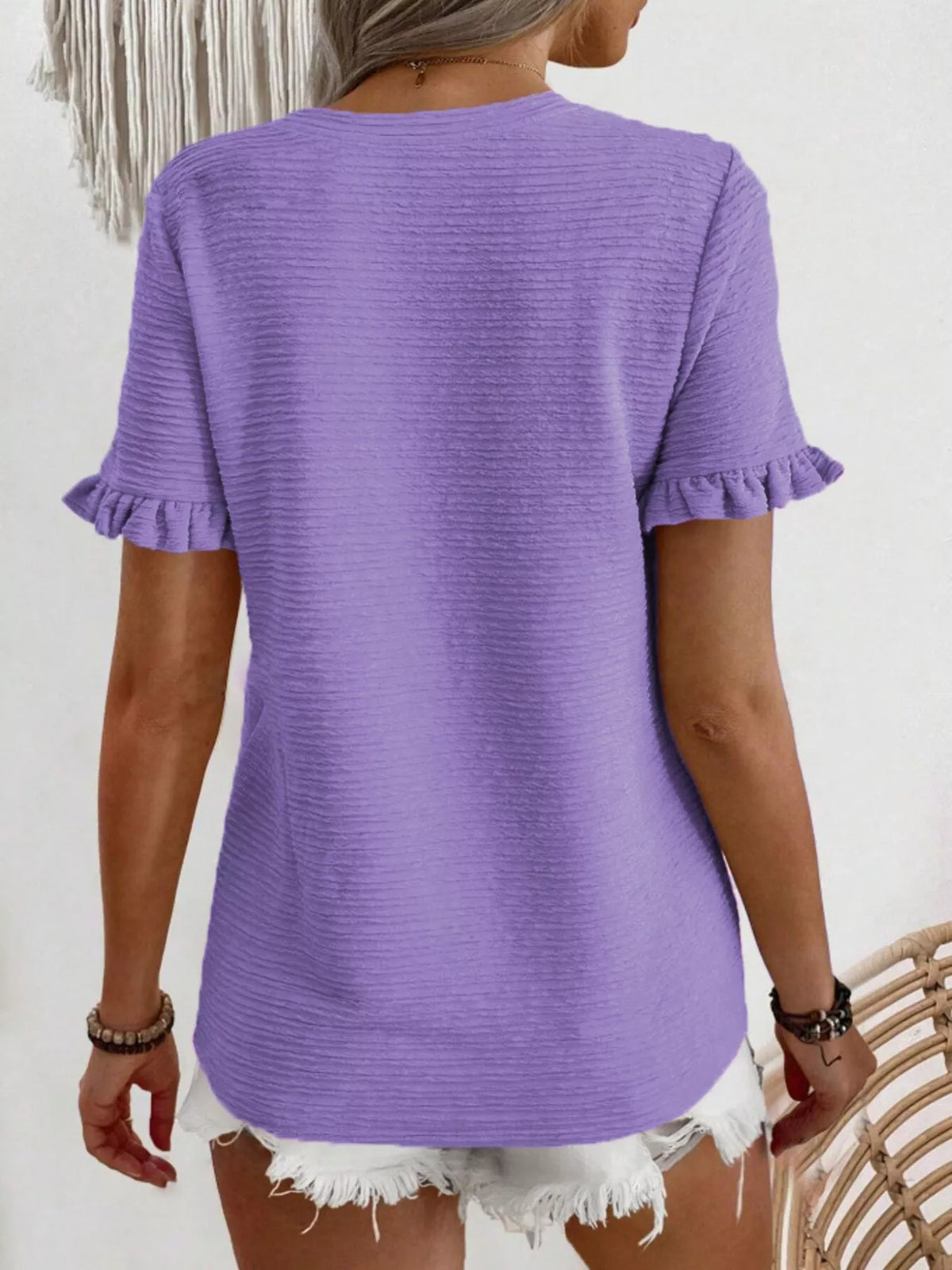 Textured Ruffle Sleeve Round Neck T-Shirt product image 10