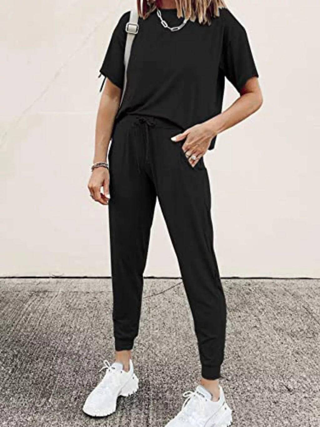 Full Size Round Neck Top and Drawstring Pants Set product image 7
