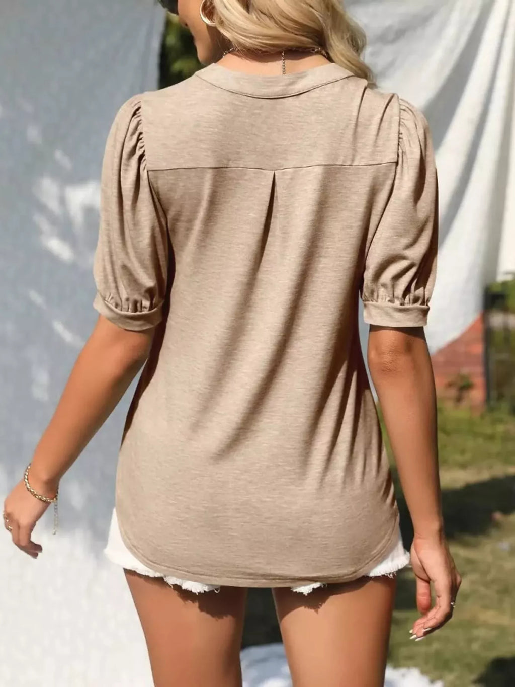 Puff Sleeve Notched Casual T-Shirt product image 2