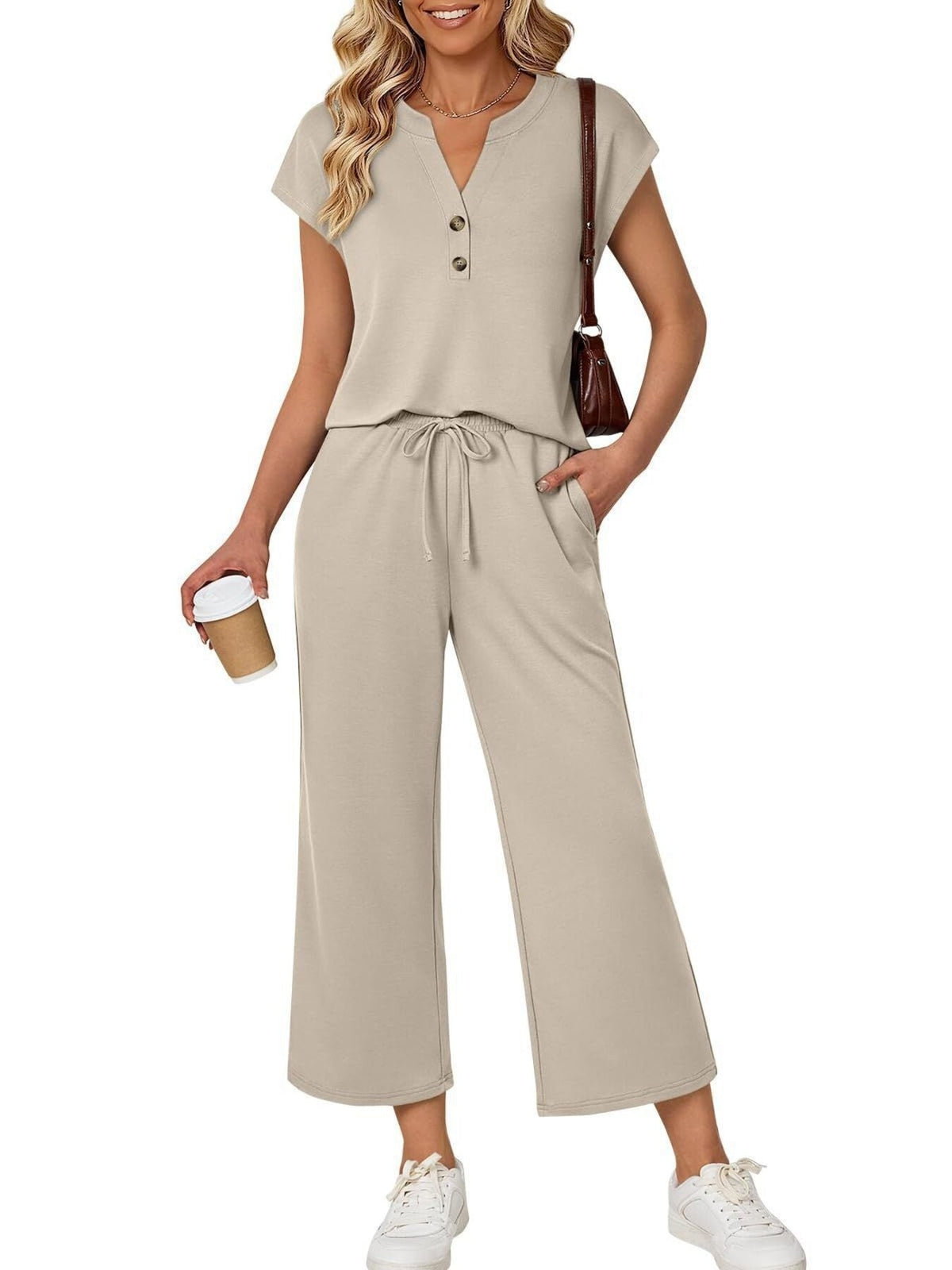 Notched Short Sleeve Top and Pants Set product image 1