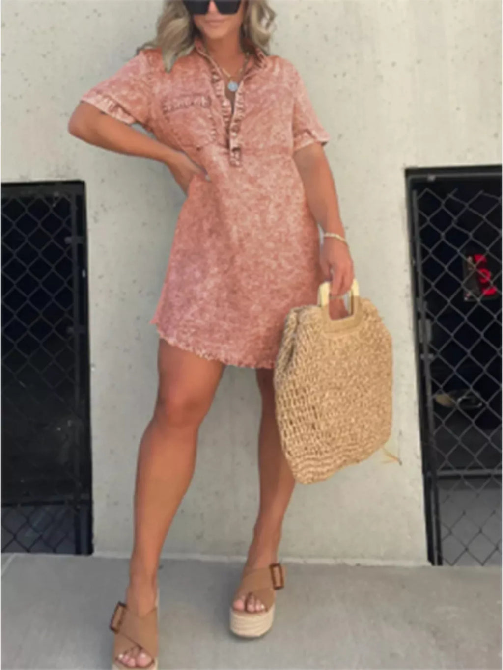 Full Size Raw Hem Short Sleeve Dress