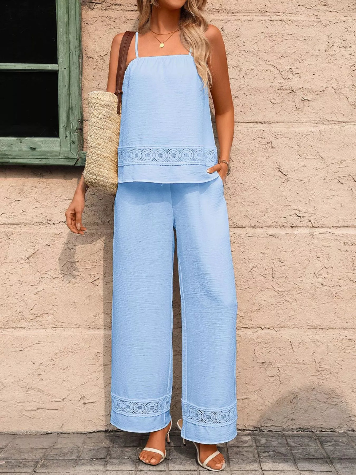 Lace Trim Cami and Wide Leg Pants Set product image 8