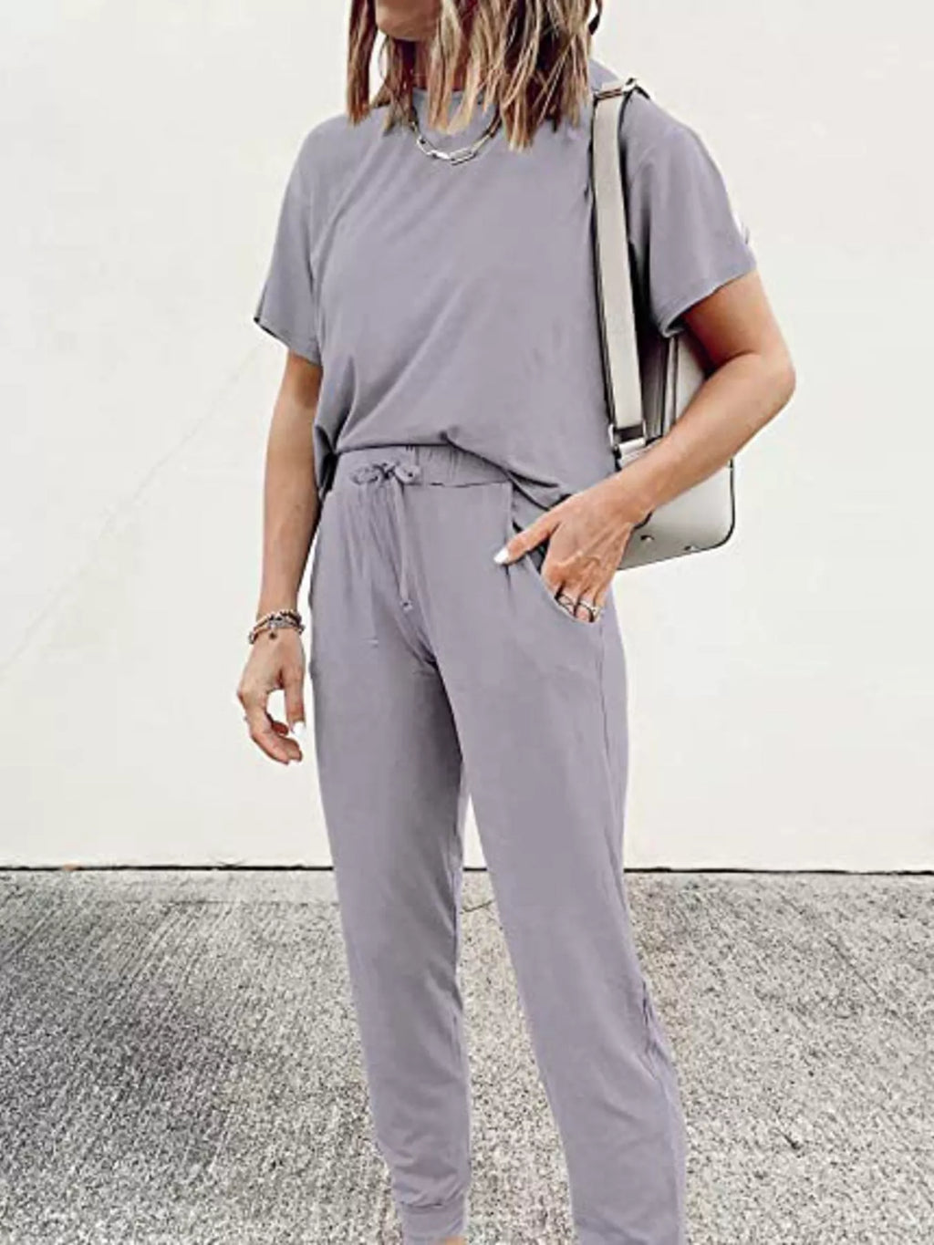 Full Size Round Neck Top and Drawstring Pants Set product image 4