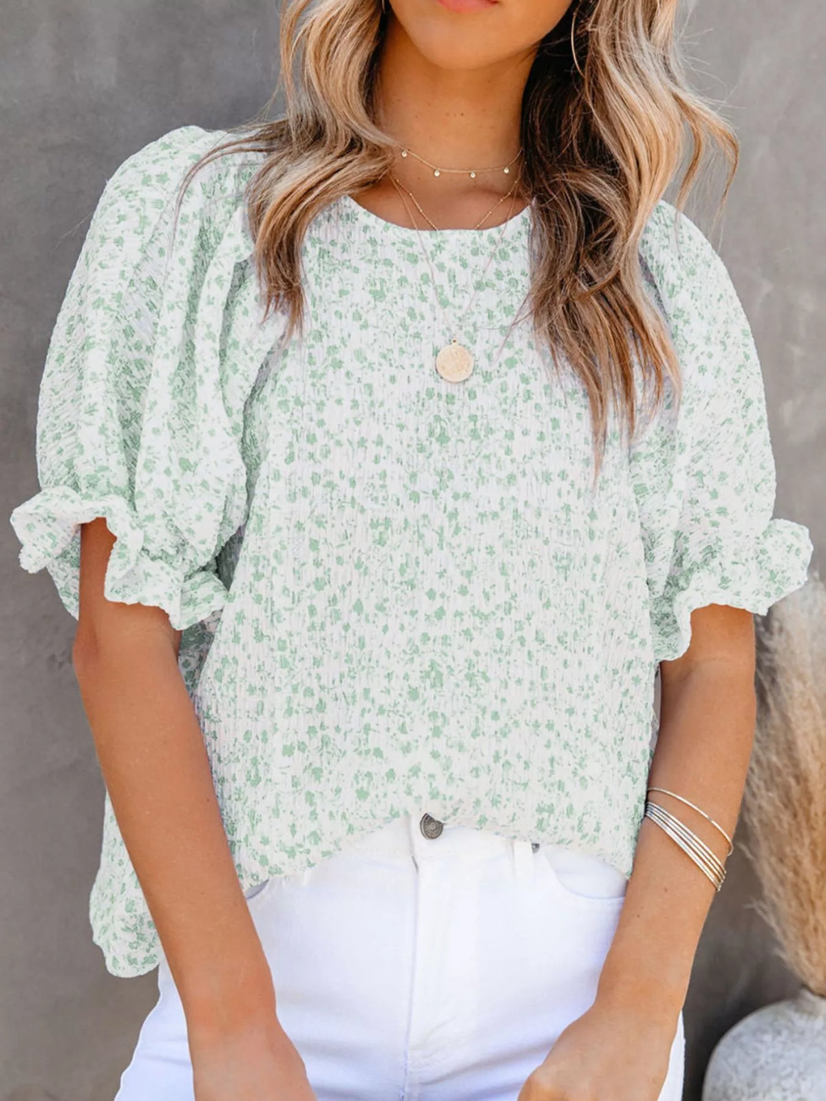 Full Size Floral Print Ruffle Sleeve Blouse