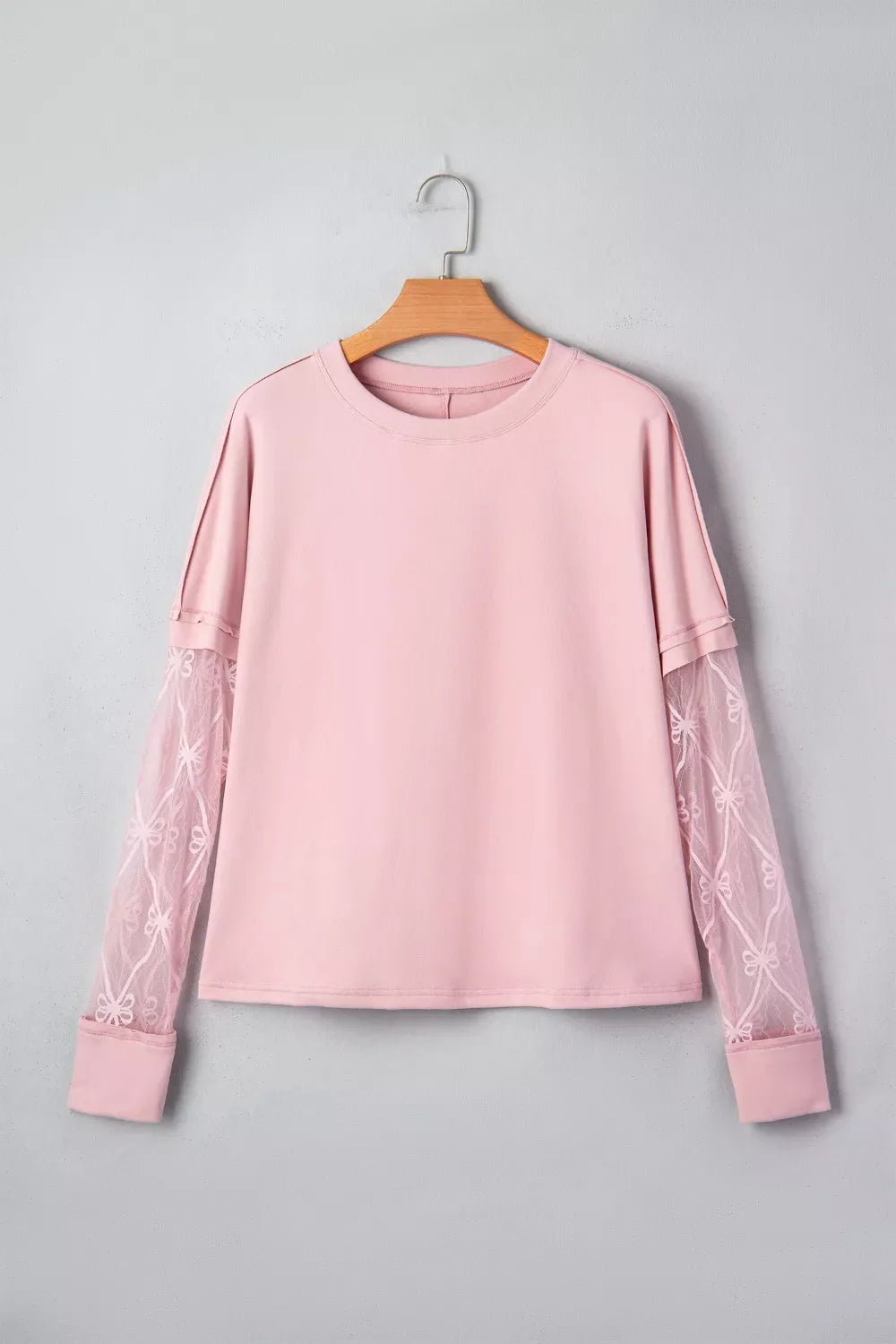 Solid Color Bow Textured Patchwork Long Sleeve Tee product image 4