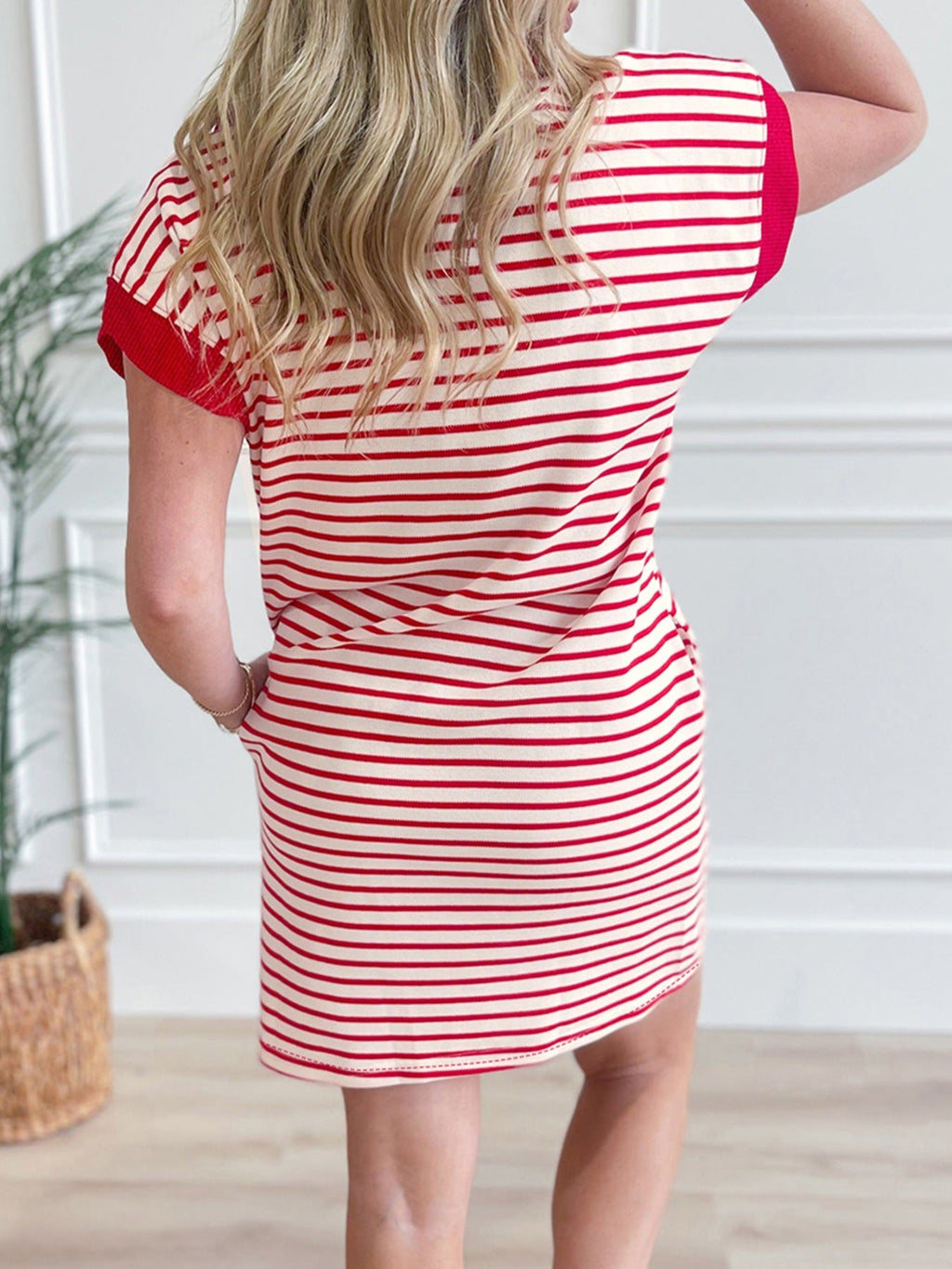 Stripe Quarter Zip Polo Collar T Shirt Dress with Pockets product image 8