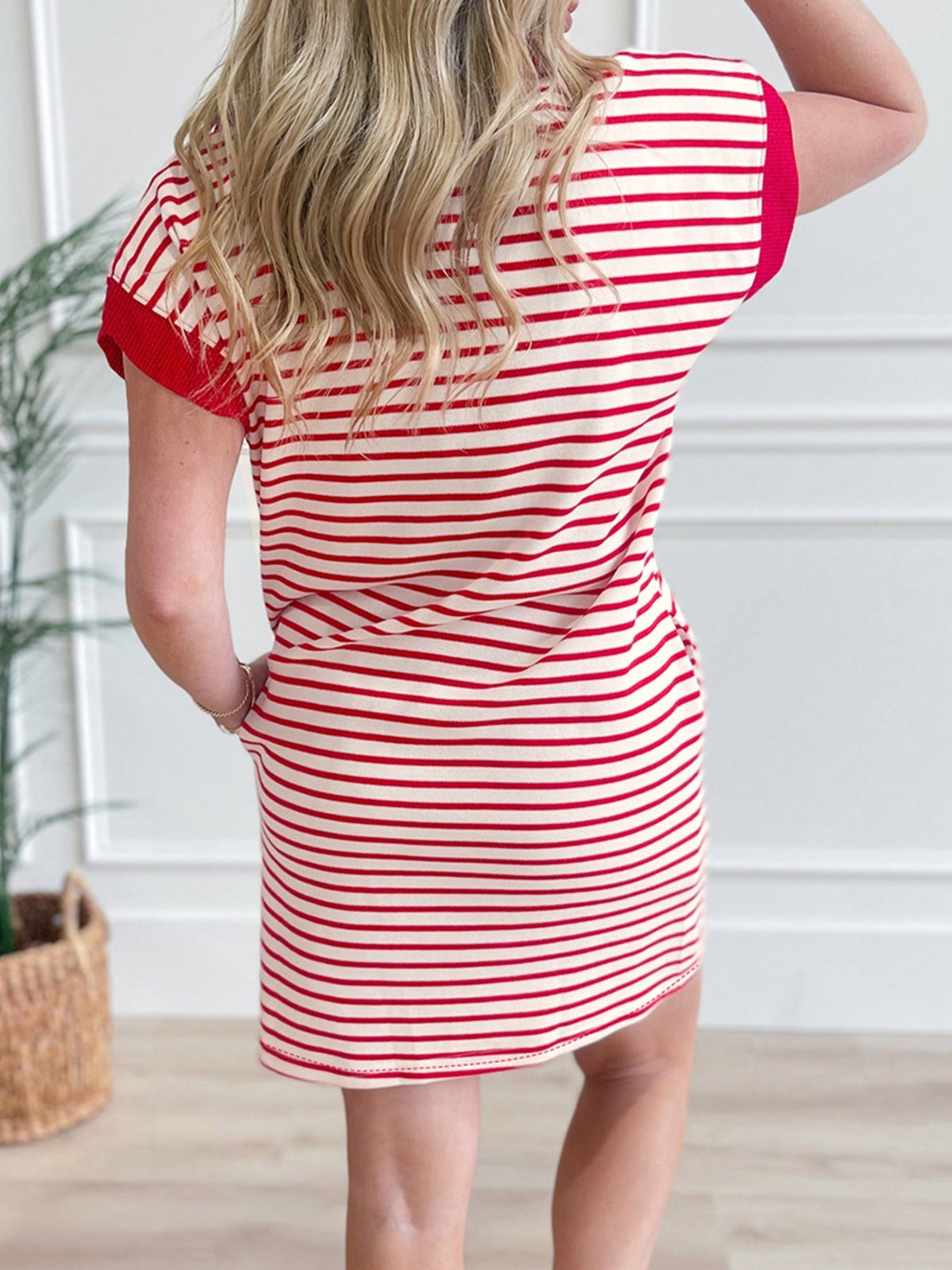 Stripe Quarter Zip Polo Collar T Shirt Dress with Pockets product image 8
