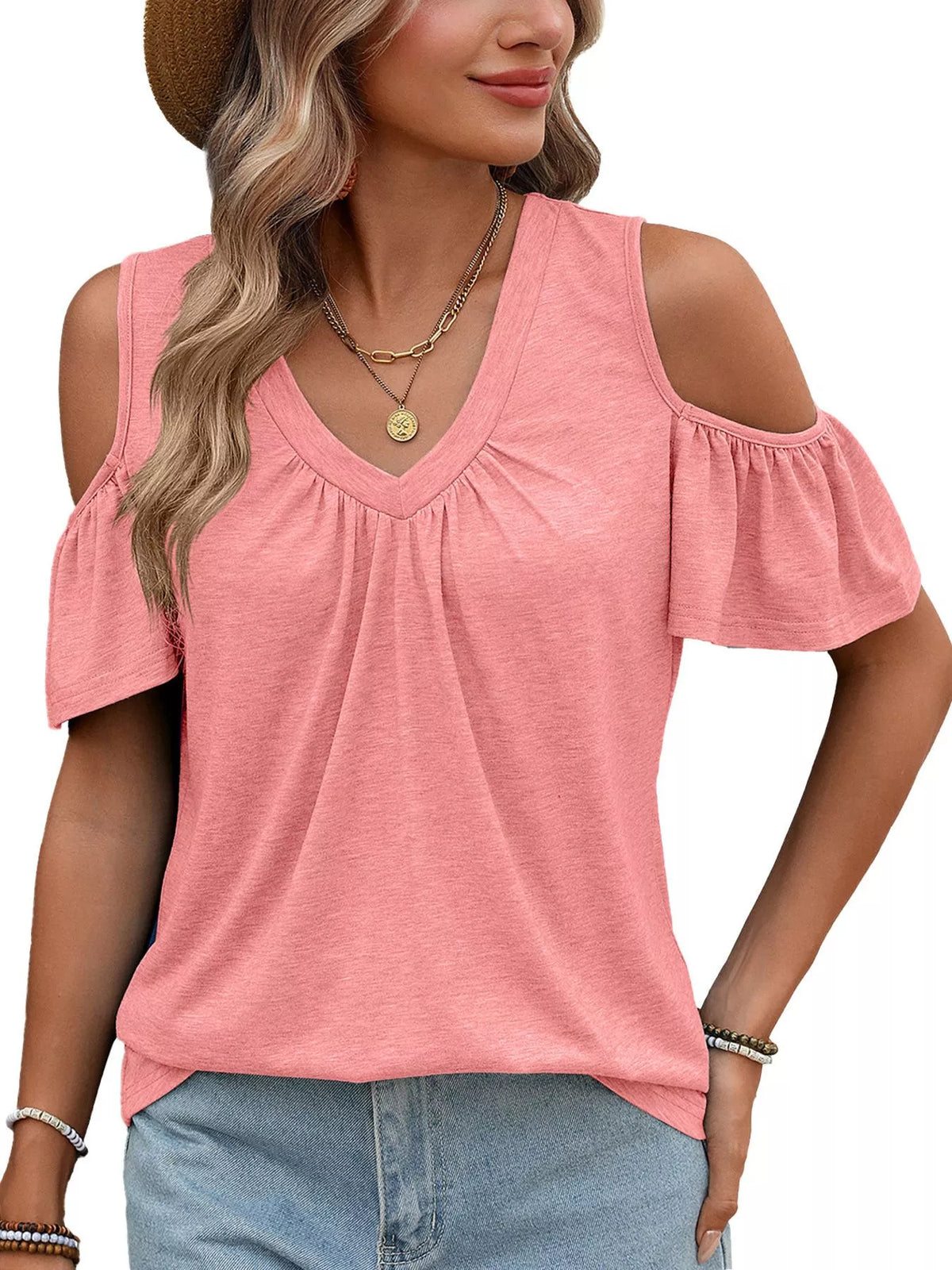 Cold Shoulder V-Neck T-Shirt product image 20