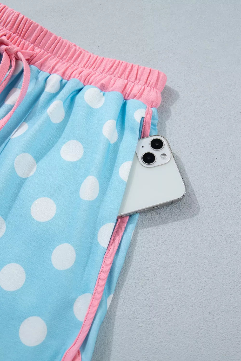Polka Dot Contrast Trim Top and Drawstring Shorts Set product image 8