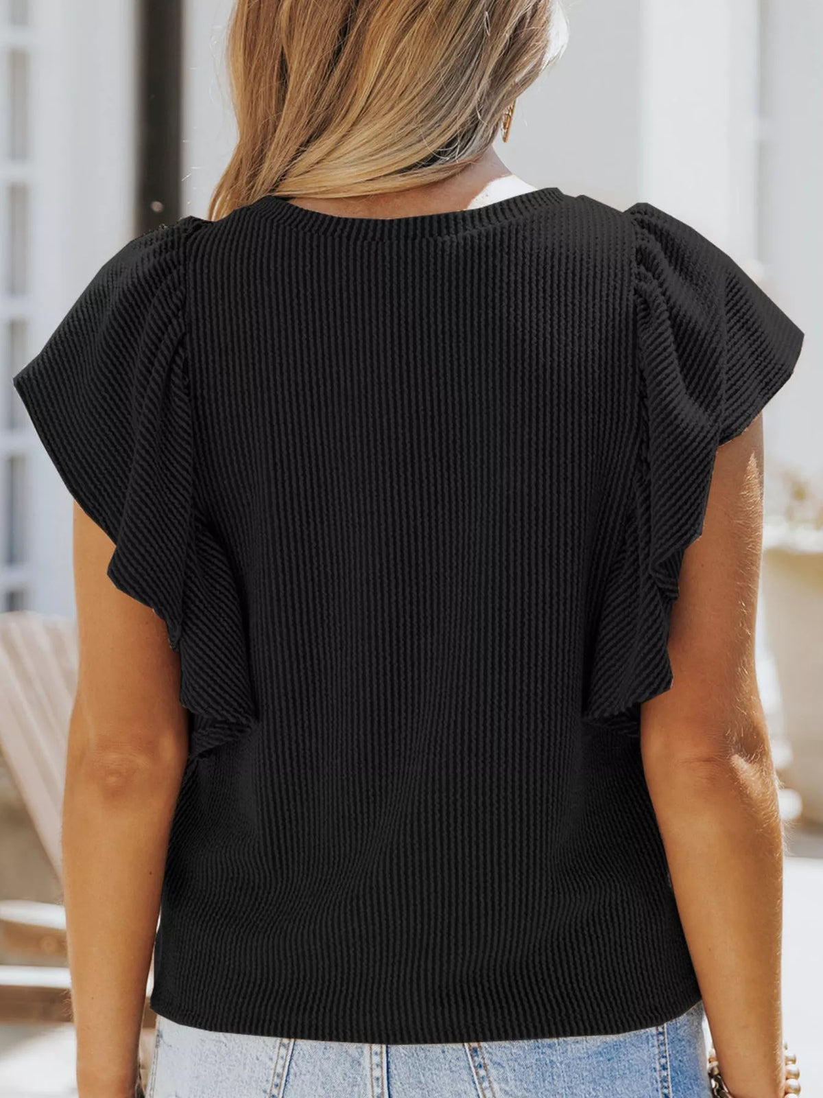 Full Size Ruffled Sleeve Ribbed Knit T-Shirt product image 13
