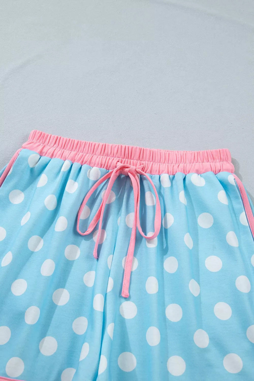Polka Dot Contrast Trim Top and Drawstring Shorts Set product image 6