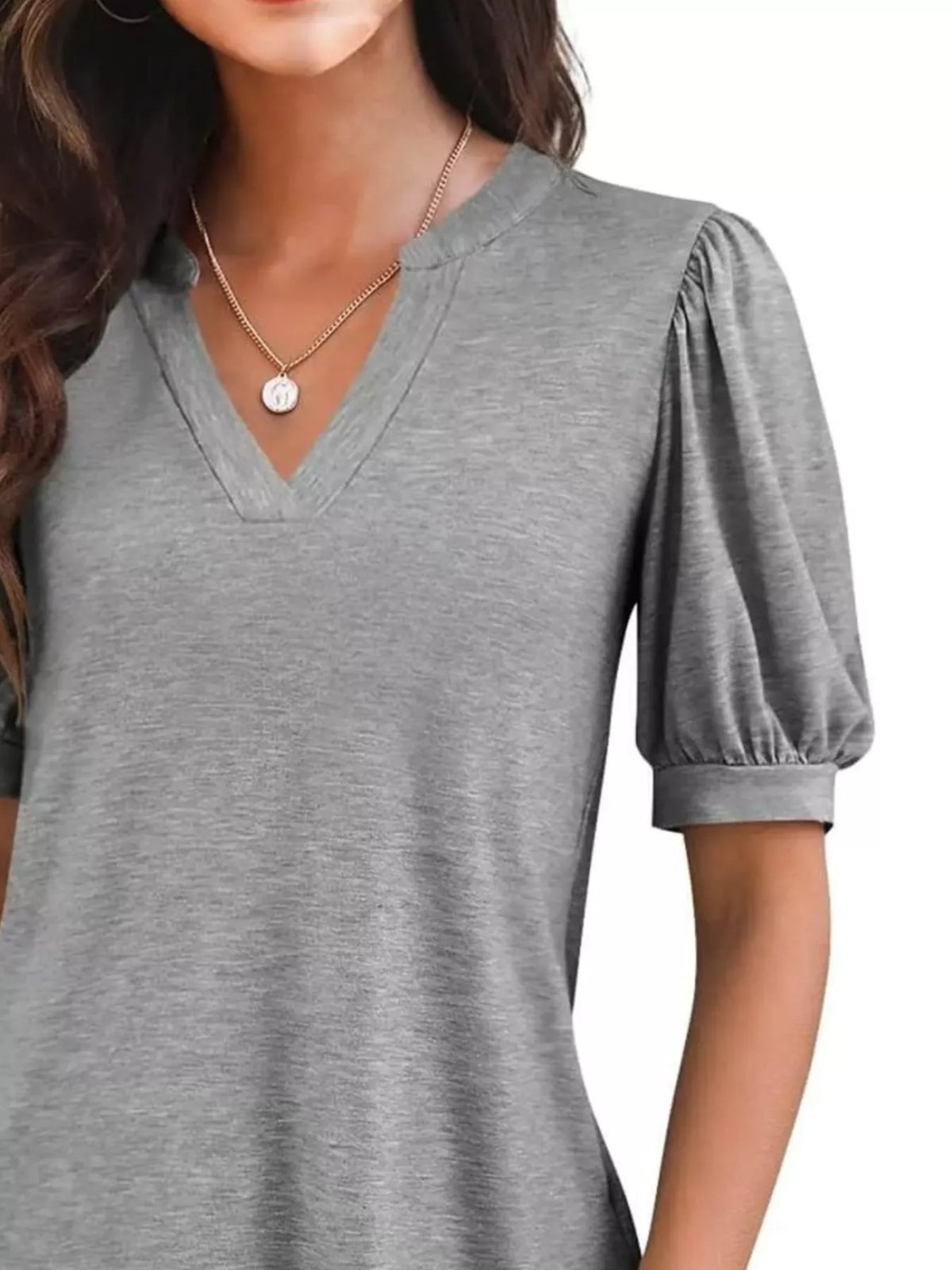 Puff Sleeve Notched Casual T-Shirt product image 29
