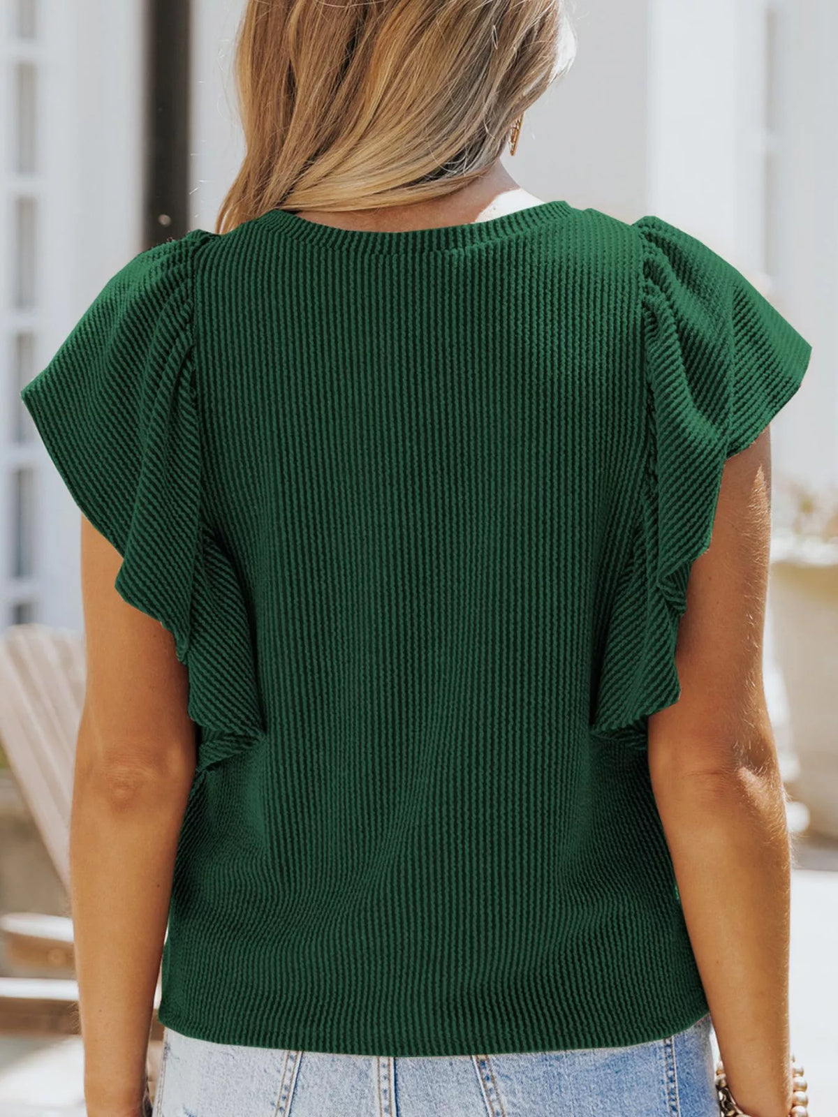 Full Size Ruffled Sleeve Ribbed Knit T-Shirt product image 9