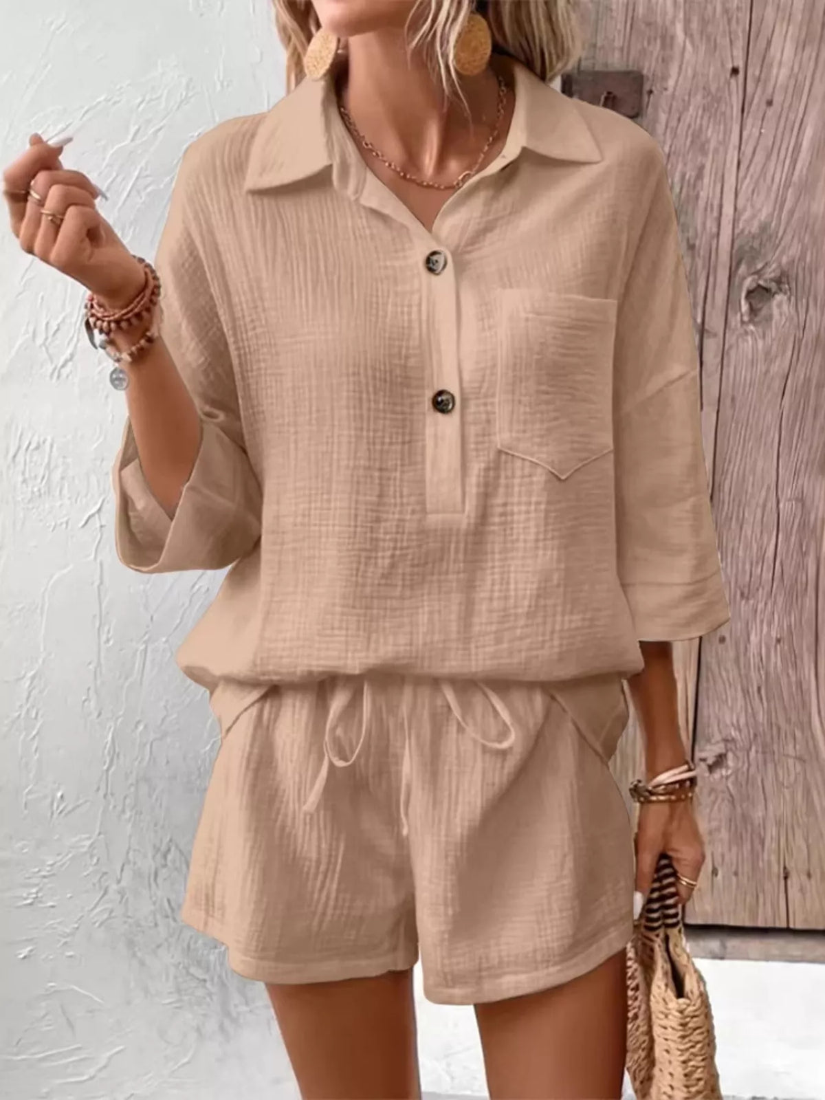 Button Detail Top and Shorts Set product image 6
