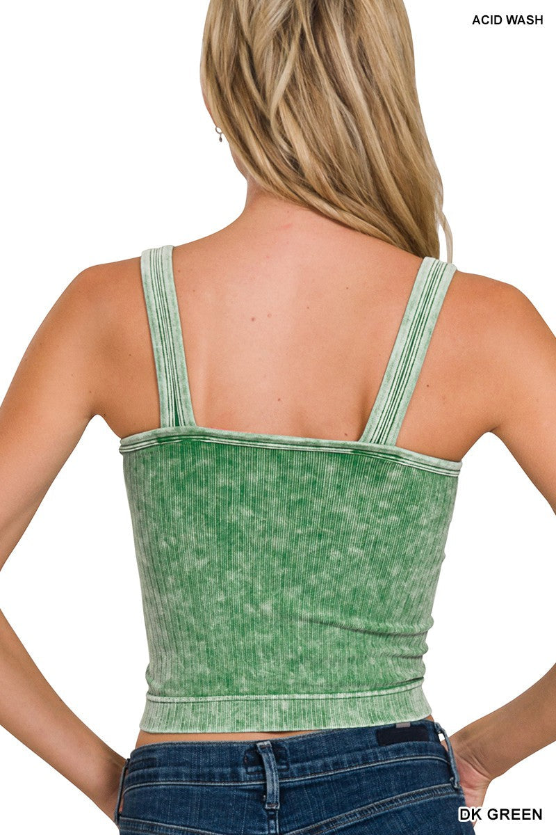 Washed Ribbed Seamless Cropped V-neck Tank Top
