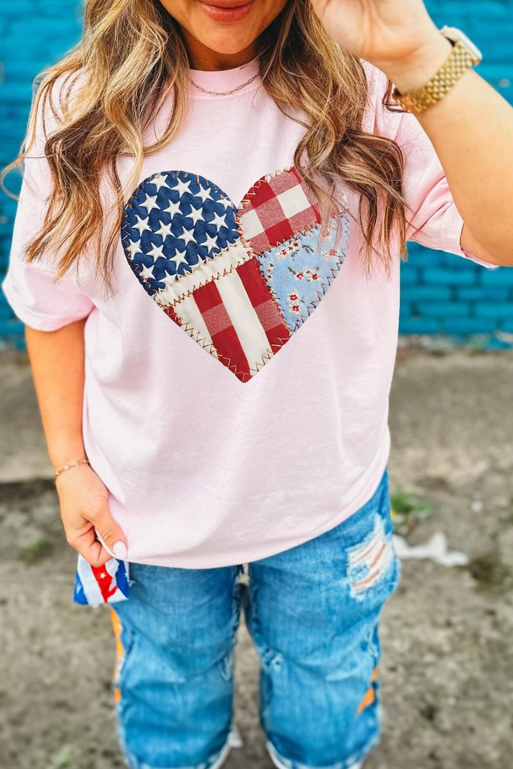 Patriotic Heart Round Neck Tee product image 4