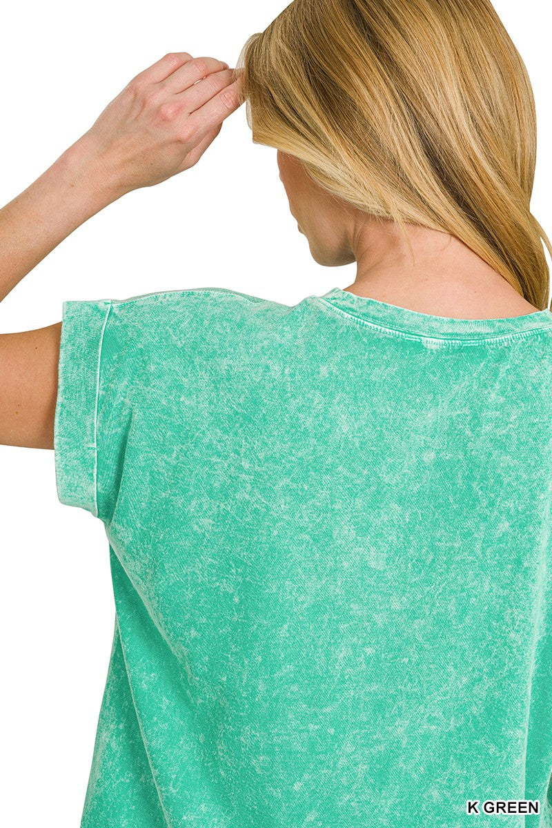 Halo Snow Washed Cotton Cuffed Short Sleeve Top