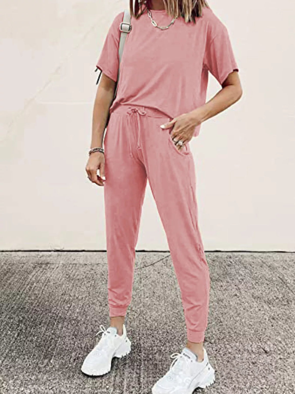 Full Size Round Neck Top and Drawstring Pants Set product image 1