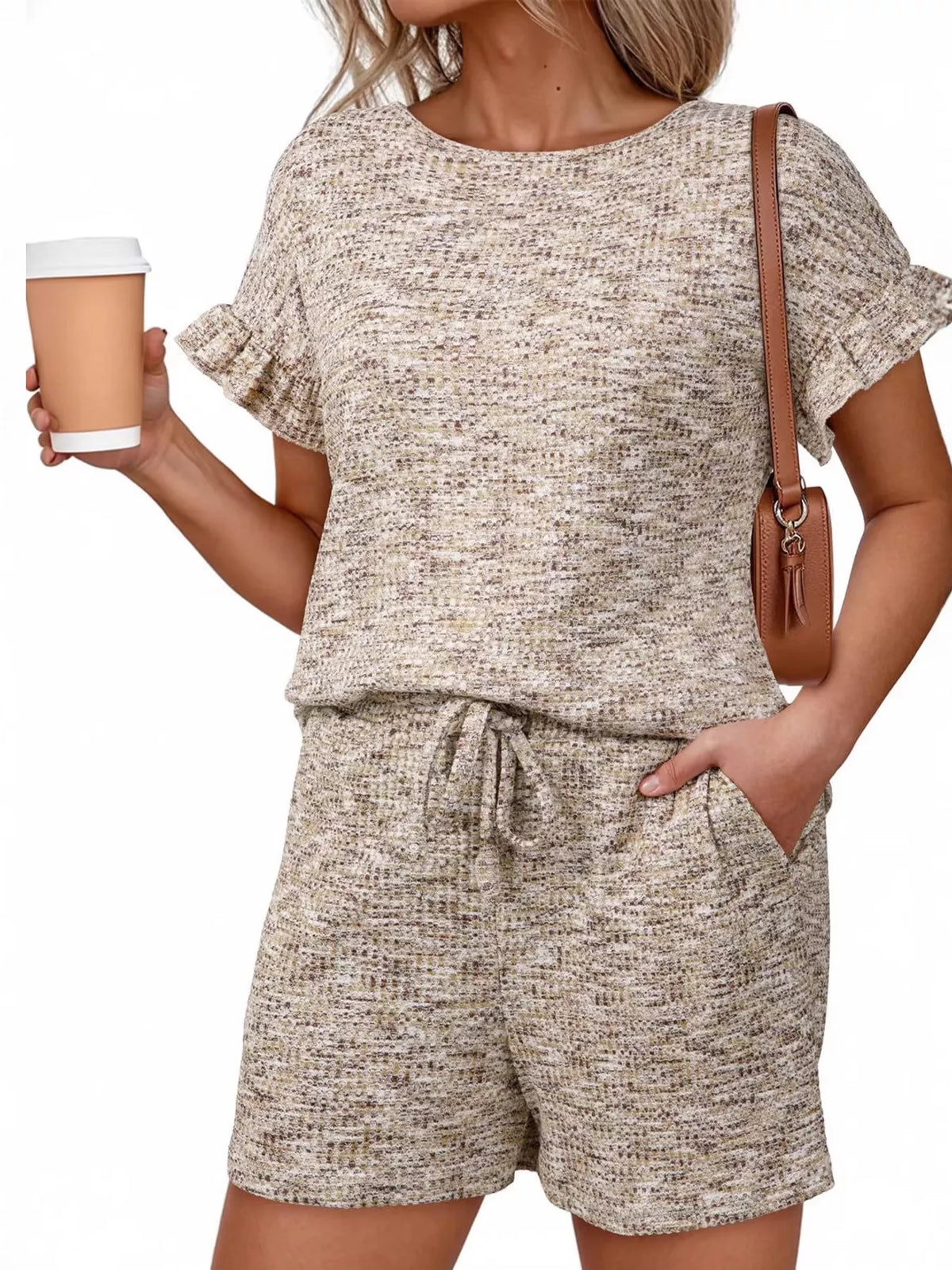 Ruffle Sleeve Textured Top and Shorts Set product image 12