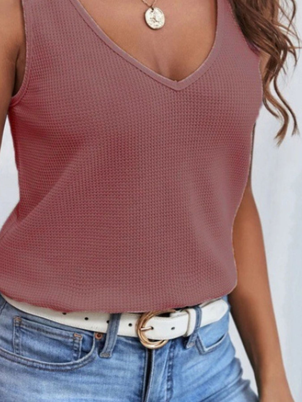 Full Size Lace Trim V-Neck Waffle Knit Tank