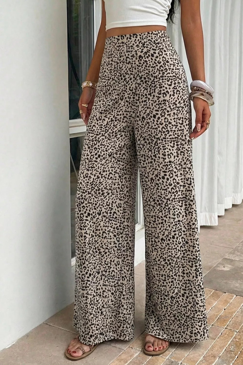 Leopard Print High Waist Wide Leg Pants product image 3