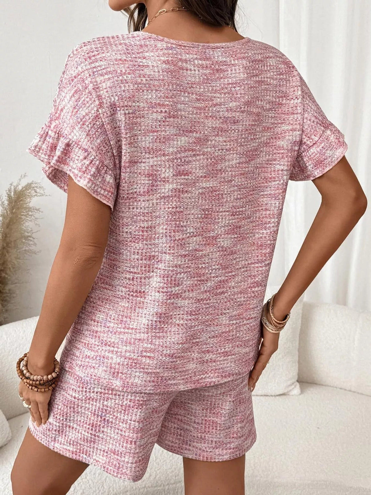 Ruffle Sleeve Textured Top and Shorts Set product image 4