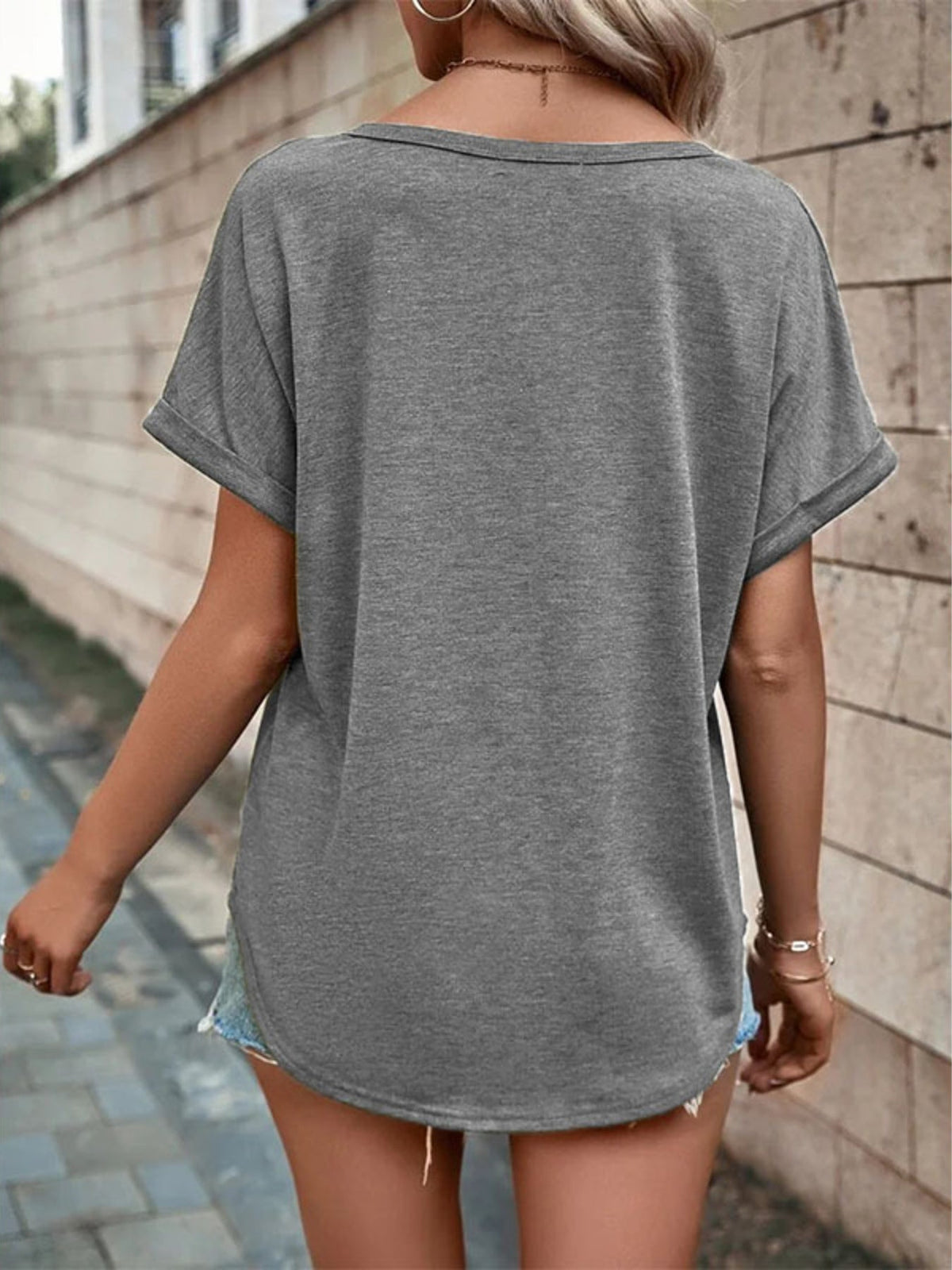 Full Size Decor Button Short Sleeve T-Shirt product image 13