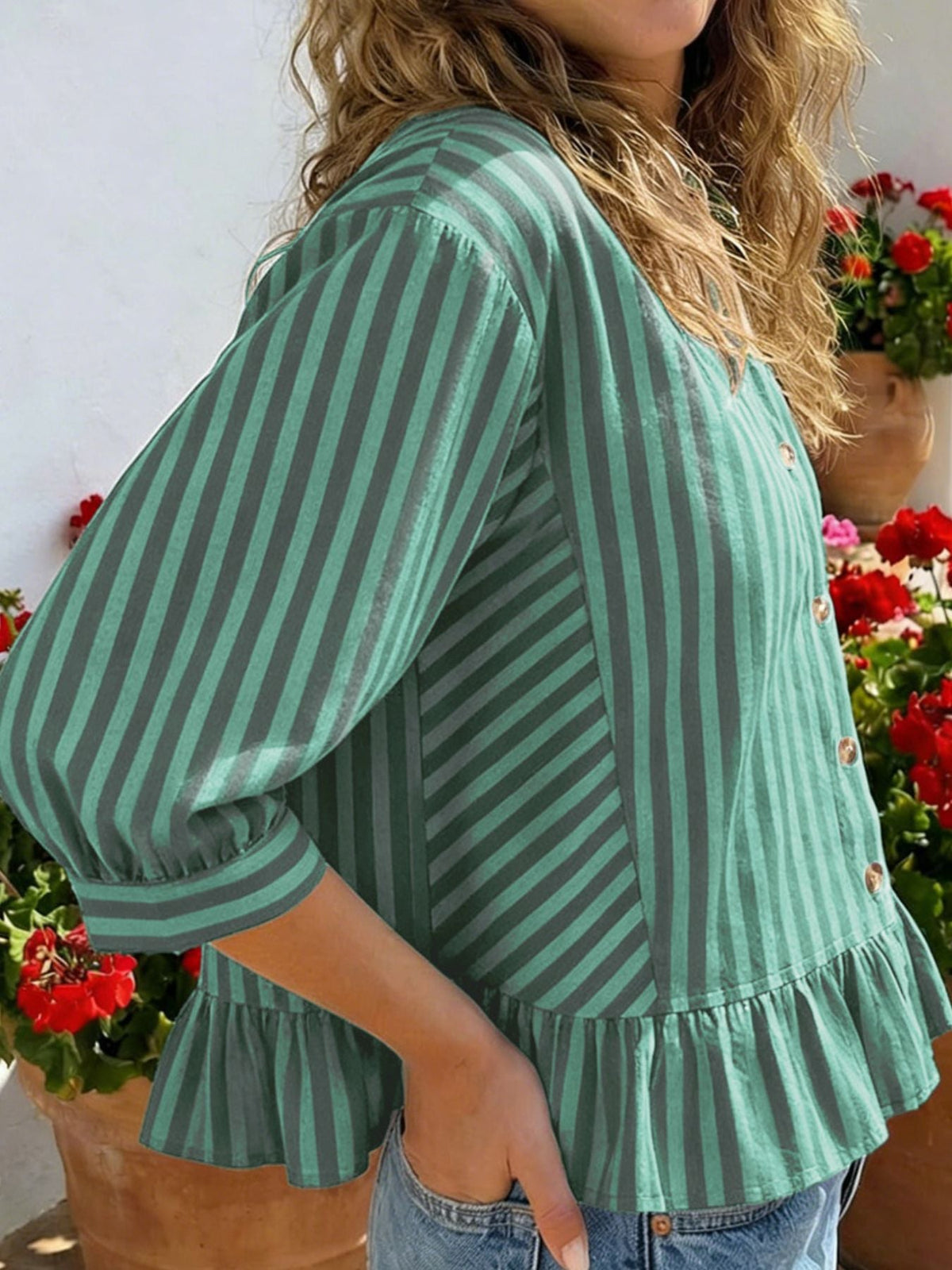 Striped Ruffle Hem Button-Down Shirt product image 7